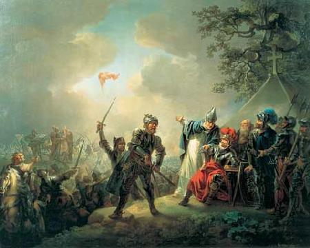 Christian August Lorentzen Dannebrog falling from the sky during the Battle of Lyndanisse, June oil painting picture